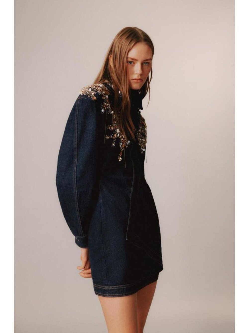 ZARA LIMITED EDITION JEWELED DENIM DRESS